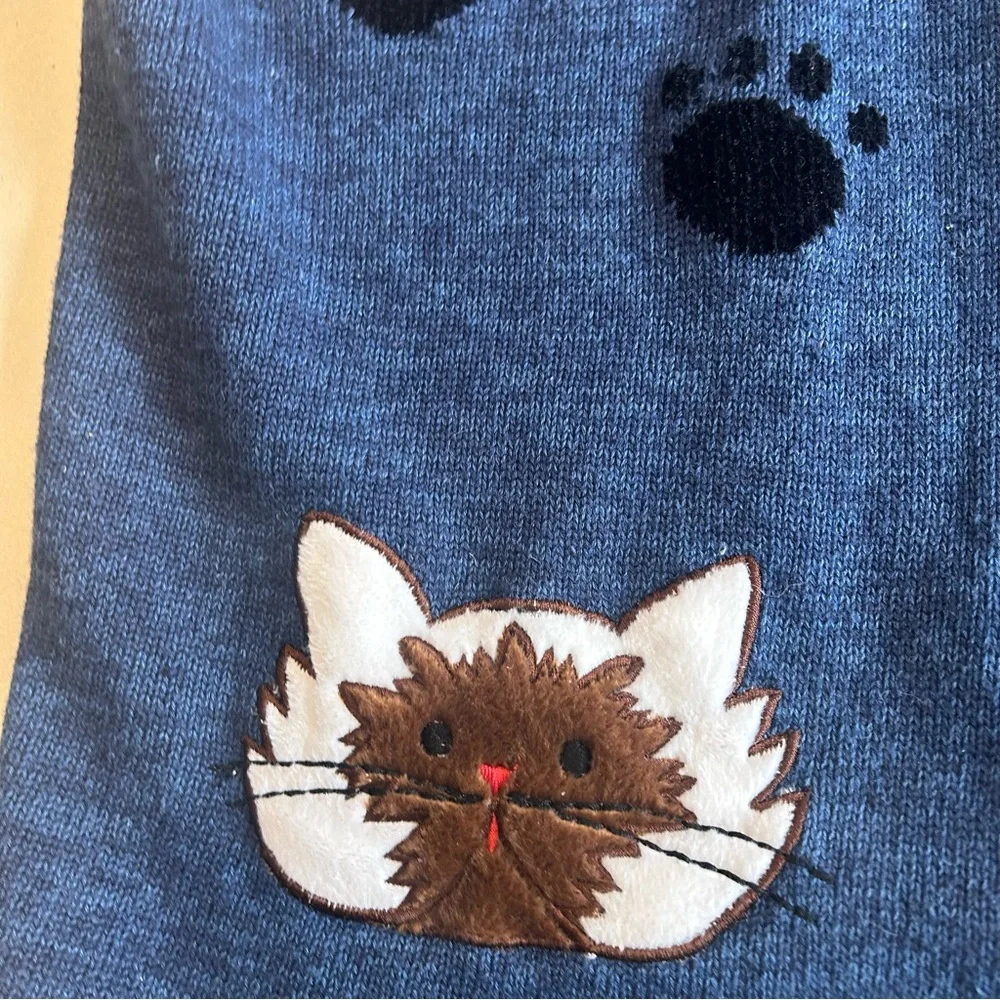 Cottagecore Rainbow Bridge Blue Vintage Knit Blue Sweater Vest with cats M-L - Picture 6 of 14
